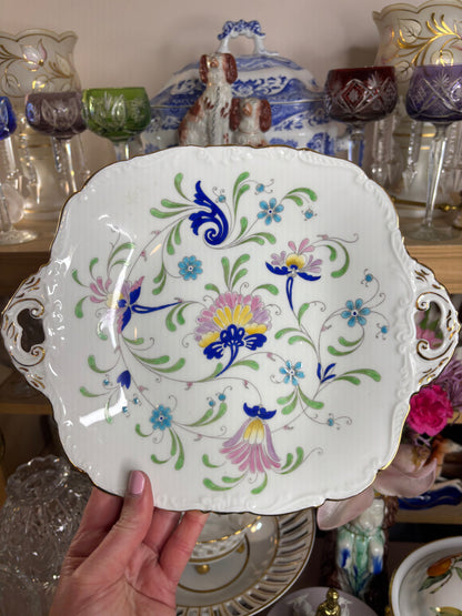 Beautiful Coalport Fanfare floral platter with handles and gold trim!