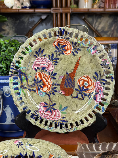 Spode “Tumbledown Dick” Chestnut Basket & Stand | Polychrome Chinoiserie | c.1820 | 9.5” D | #DA4592