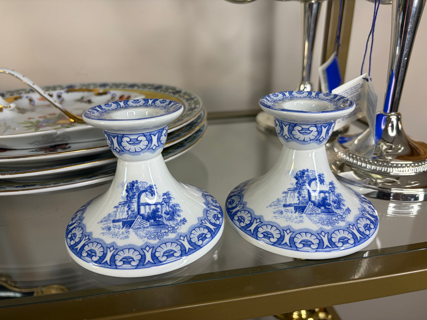 Spode Blue Room candleholders pair!