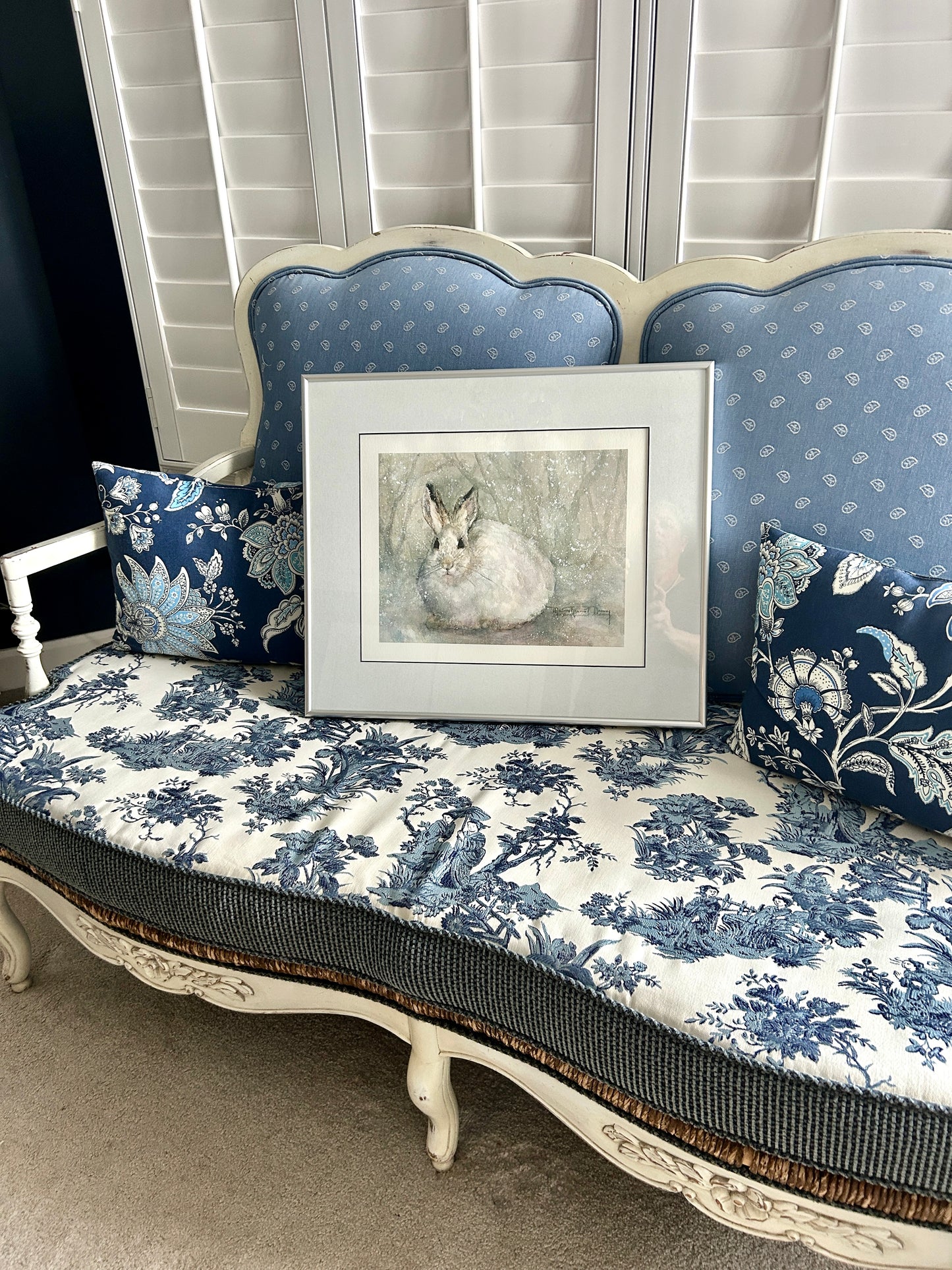 Delightful bunny rabbit signed watercolor custom framed wall art 21 x 18