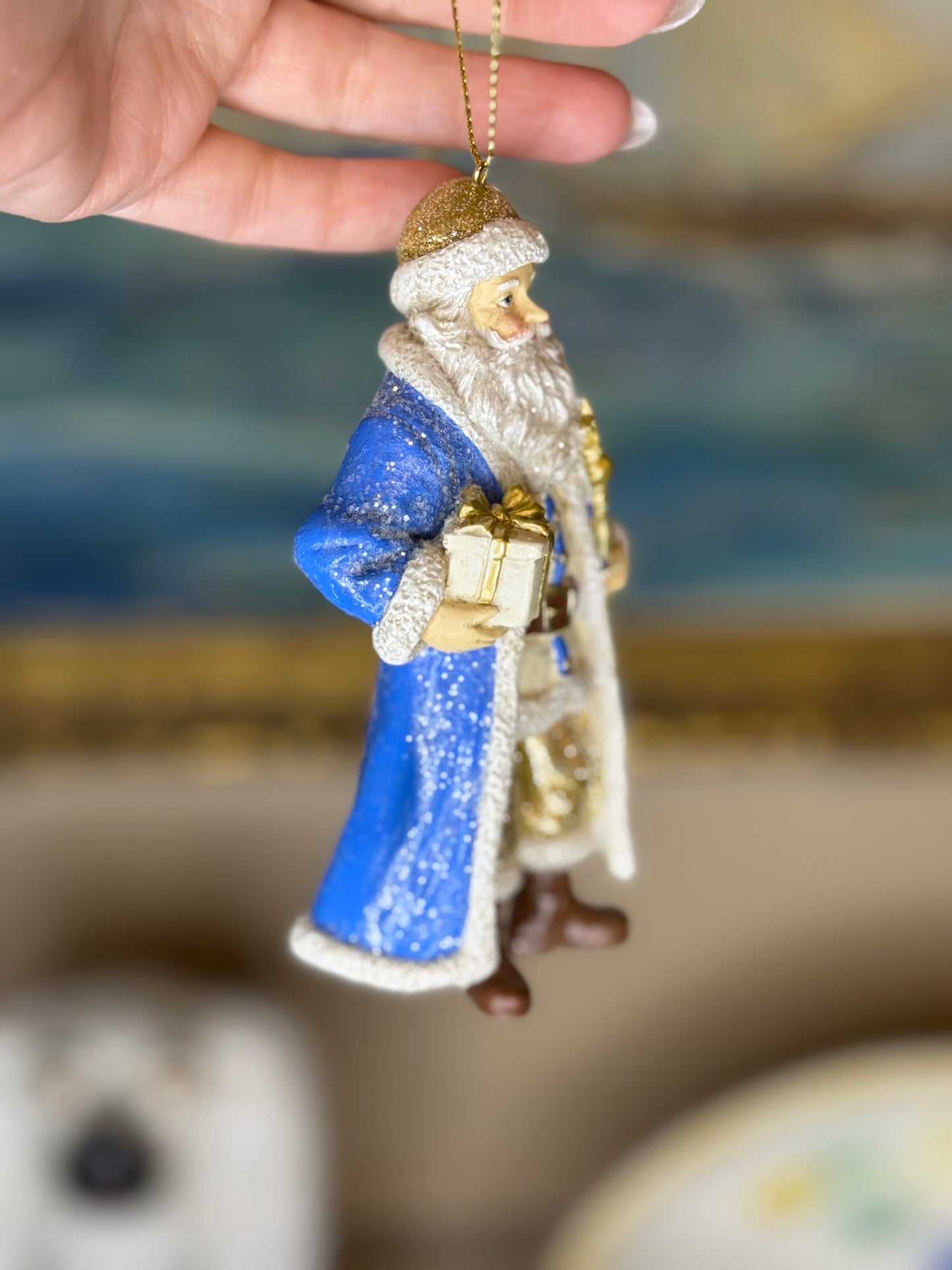 Kurt S. Adler | Blue & Gold Santa Glass Christmas Ornaments | Style 1