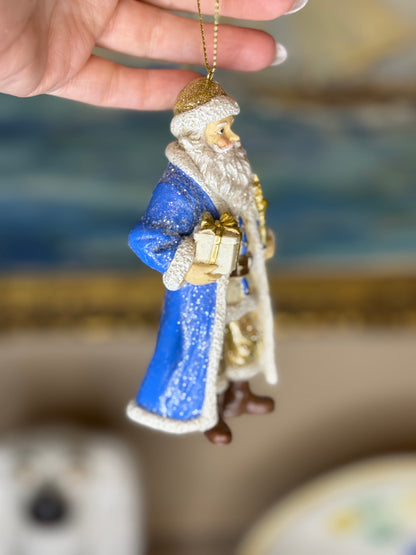 Kurt S. Adler | Blue & Gold Santa Glass Christmas Ornaments | Style 1