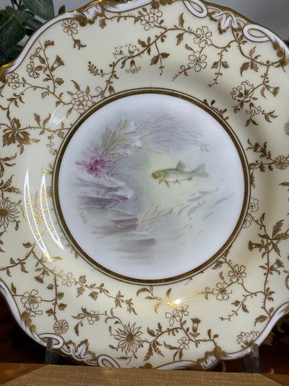 Pair of Minton Hand-Painted Fish Cabinet Plates by Albert H. Wright | Davis Collamore New York | c.1895 | #DA3143