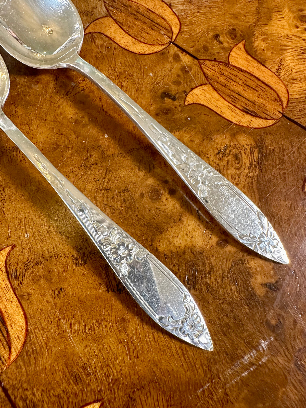 Vintage Stieff Lady Claire Sterling Silver Teaspoons | Hand Engraved 1925 Pattern | Pair