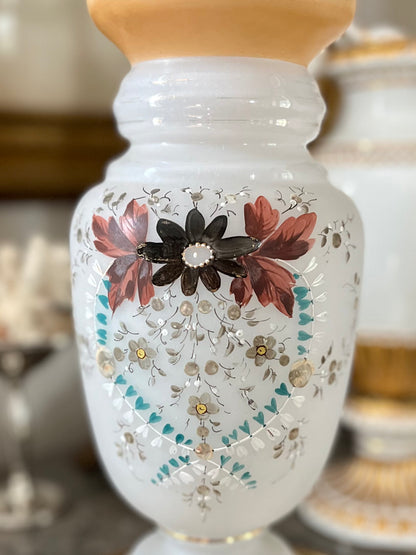 Live 08/11 Tall Antique Hand Painted/Hand Blown (Pontil Visible) Opaque Glass Victorian Vase - 14 1/4”