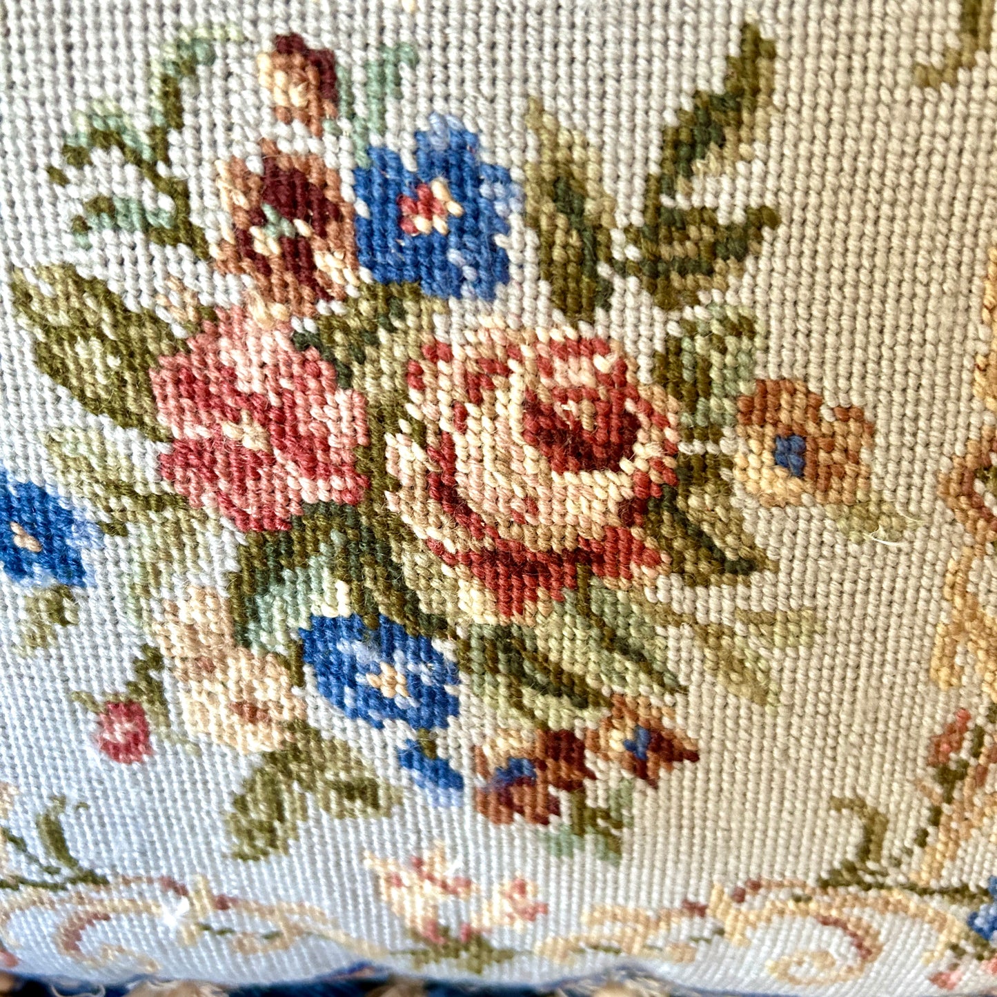 Beautiful blue botanical oversized custom needlepoint pillow 16 x 16