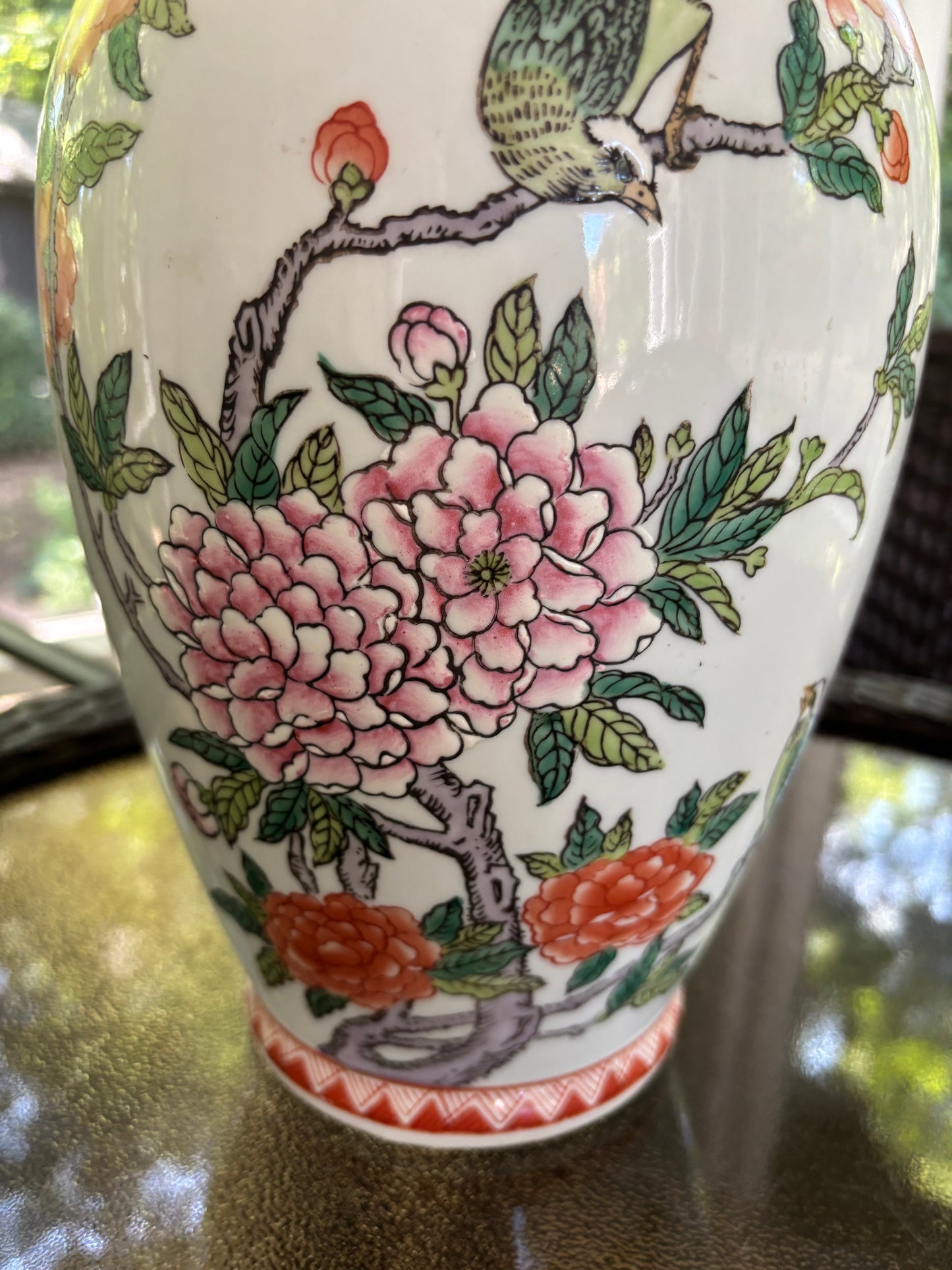 Beautiful 14.5” tall floral and bird vase!