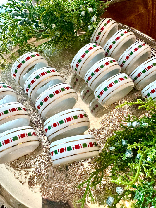 Set of 8 Classic Holiday Christmas Ceramic Napkin Rings (2 sets avail)