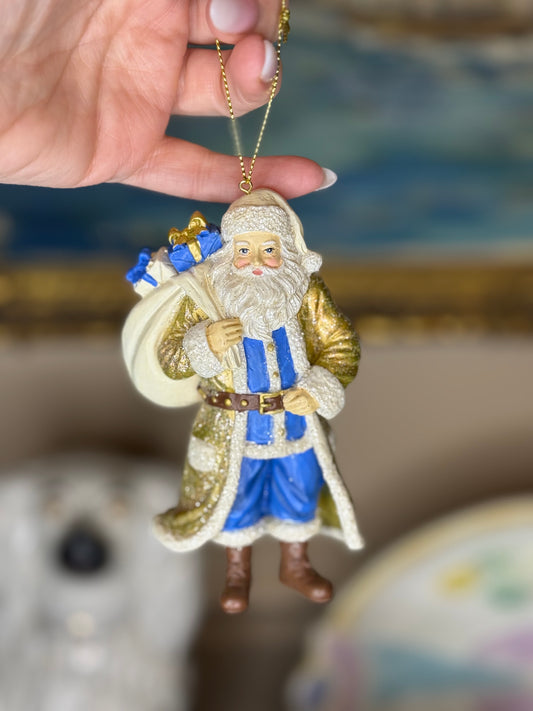 Kurt S. Adler | Blue & Gold Santa Glass Christmas Ornaments | Style 2