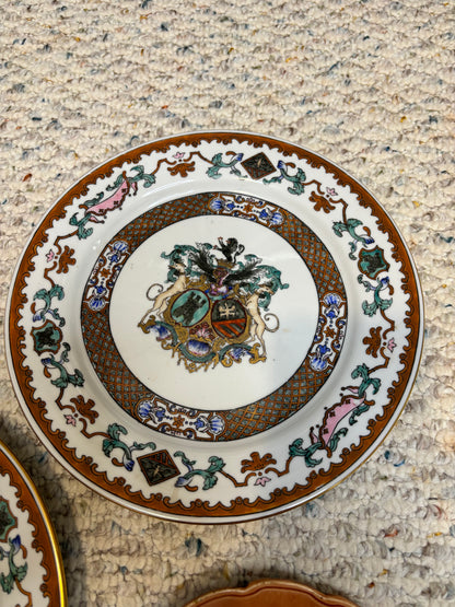 Gorgeous Armorial decorative plates pair with dogs, lions, and more and majolica plate! Instant plate wall!