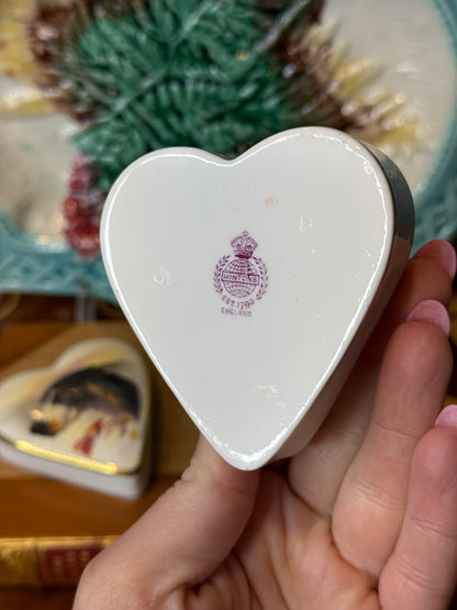Antique Minton Heart-Shaped Trinket Box | Hand-Painted Borzoi Sporting Dog Portrait by J.E. Dean | c.1920 | #DA2462