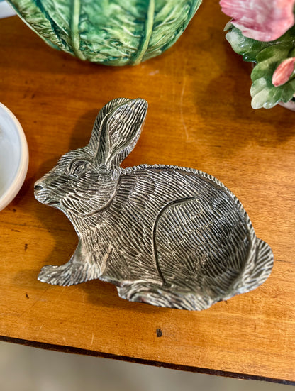 Silver Rabbit Trinket Dish | Figural Bunny Catchall