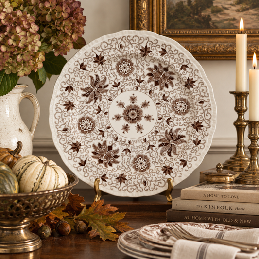 Vintage Mason’s Bow Bells Brown Transferware 14.5” Round Platter | English Ironstone, c.1930-1950