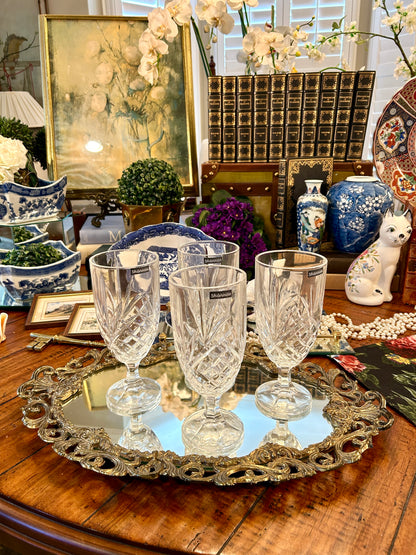 Set of 4 crystal water goblet stemware by designer Shannon Crystal.