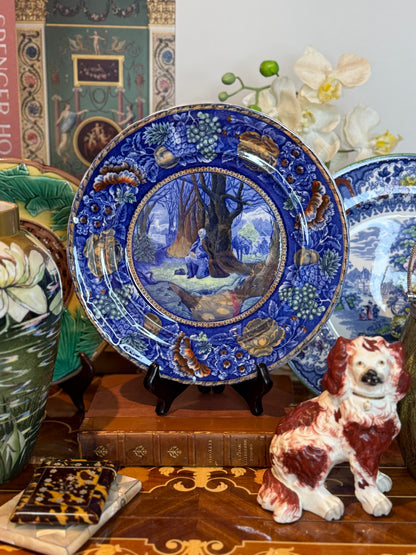 Historical Pottery Staffordshire “Washington’s Prayer at Valley Forge” Blue Transferware & Copper Luster Plate 10.25”