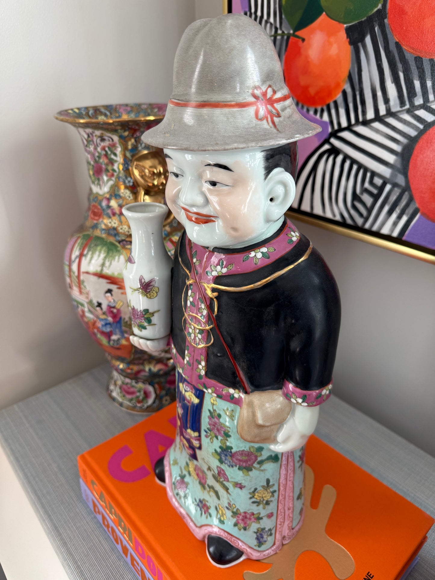 Vintage Chinese “Wise Man” Famille Rose 18” Statue