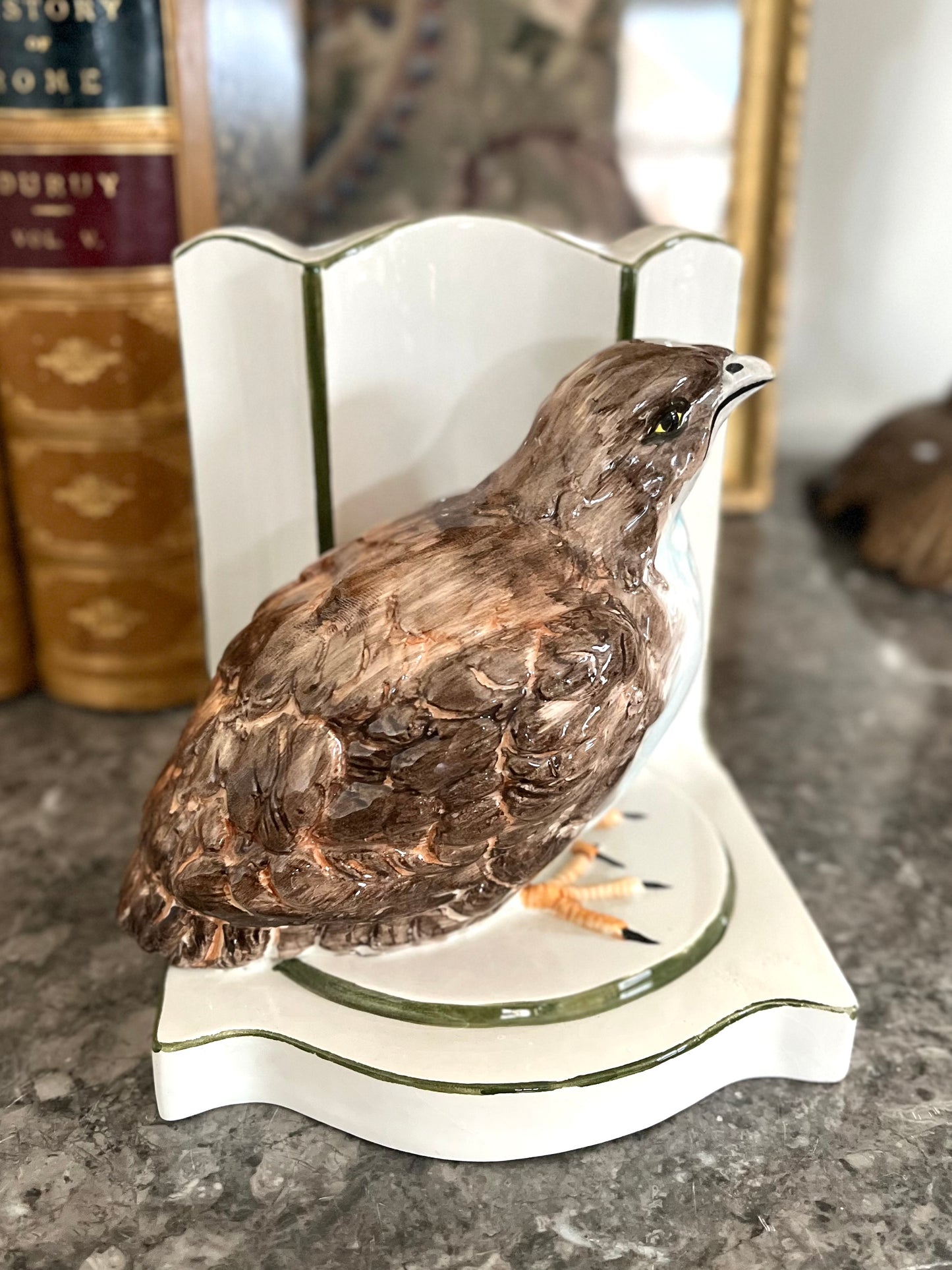 Lovely Older Vintage Nora Fenton Quail Hand Painted Bookend