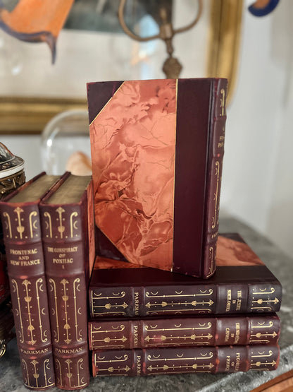 Handsome Antique Set Of 6 Full Leather Marbled/Gilded Edge Books - Author Frances Parkman Circa 1901