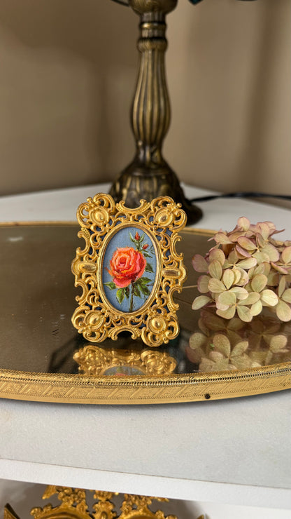 Day 11 apricot rose, original oil painting in antique brass frame