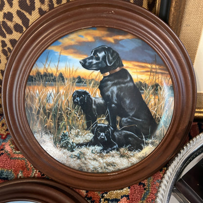 Set of 2 vintage wood framed lab & golden  collectors dog plates