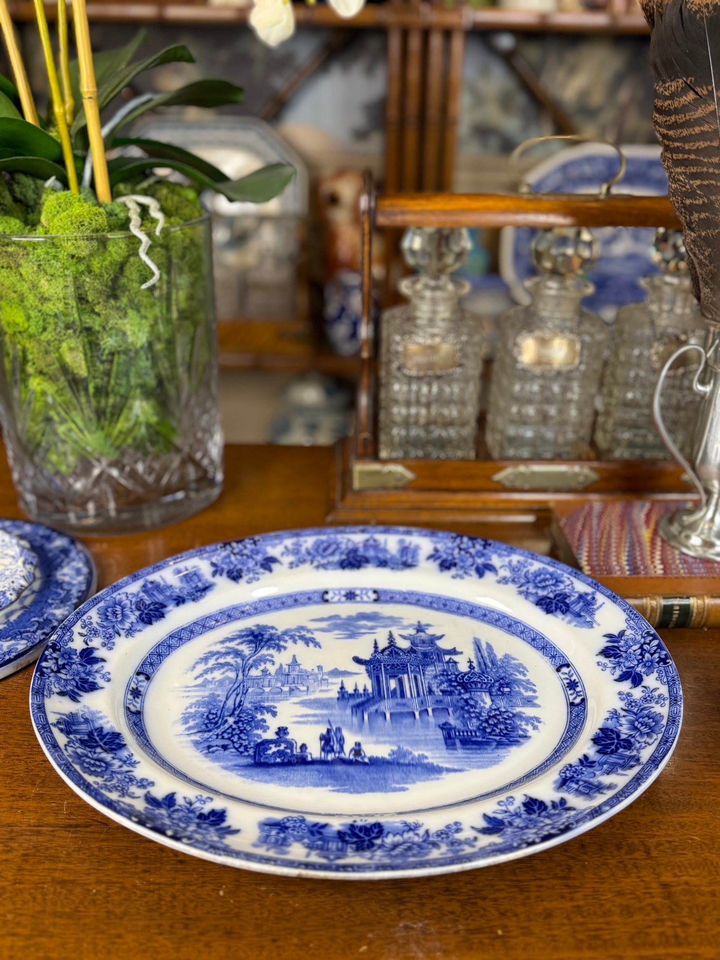 Royal Doulton Madras Flow Blue Platter | Blue & White | c.1900 | 15.5” L × 12.5” W | #DA4591