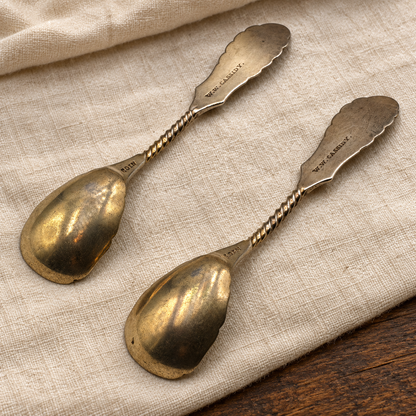 Antique W.W. Cassidy Coin Silver Spoons with Gilt Bowls — Pair