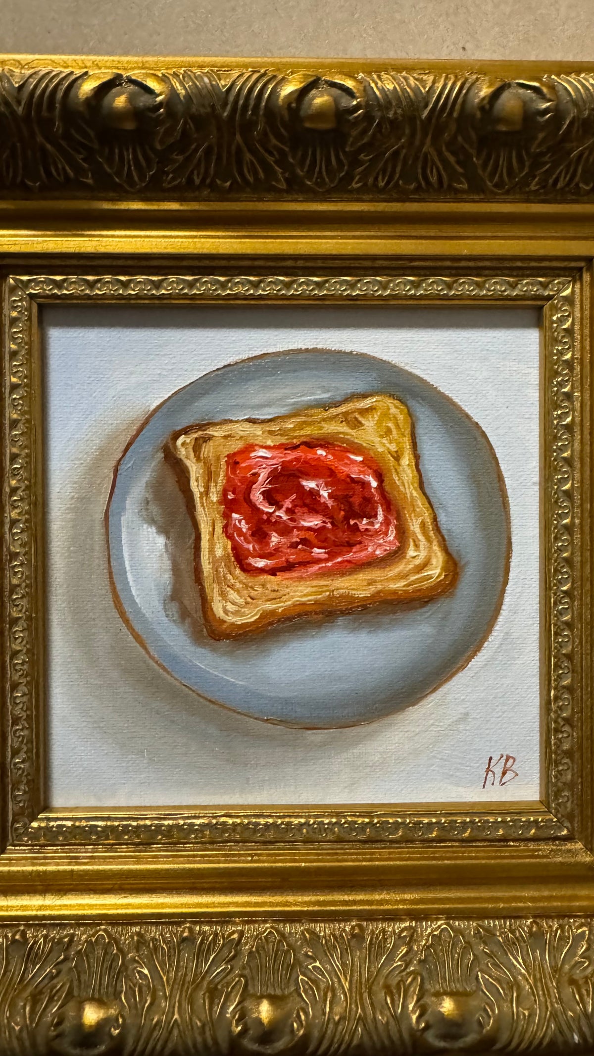 Toast with Strawberry Jam Original Framed Oil Painting Kitchen Wall Art