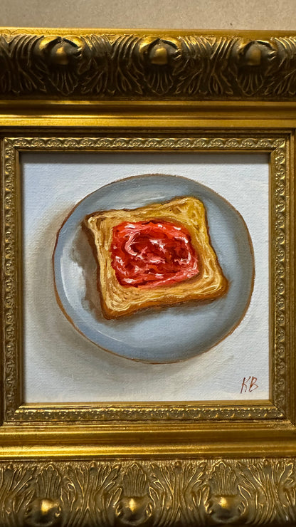 Toast with Strawberry Jam Original Framed Oil Painting Kitchen Wall Art