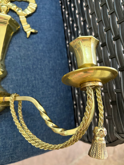 Lovely brass bow sconces with rope and tassel designs pair!