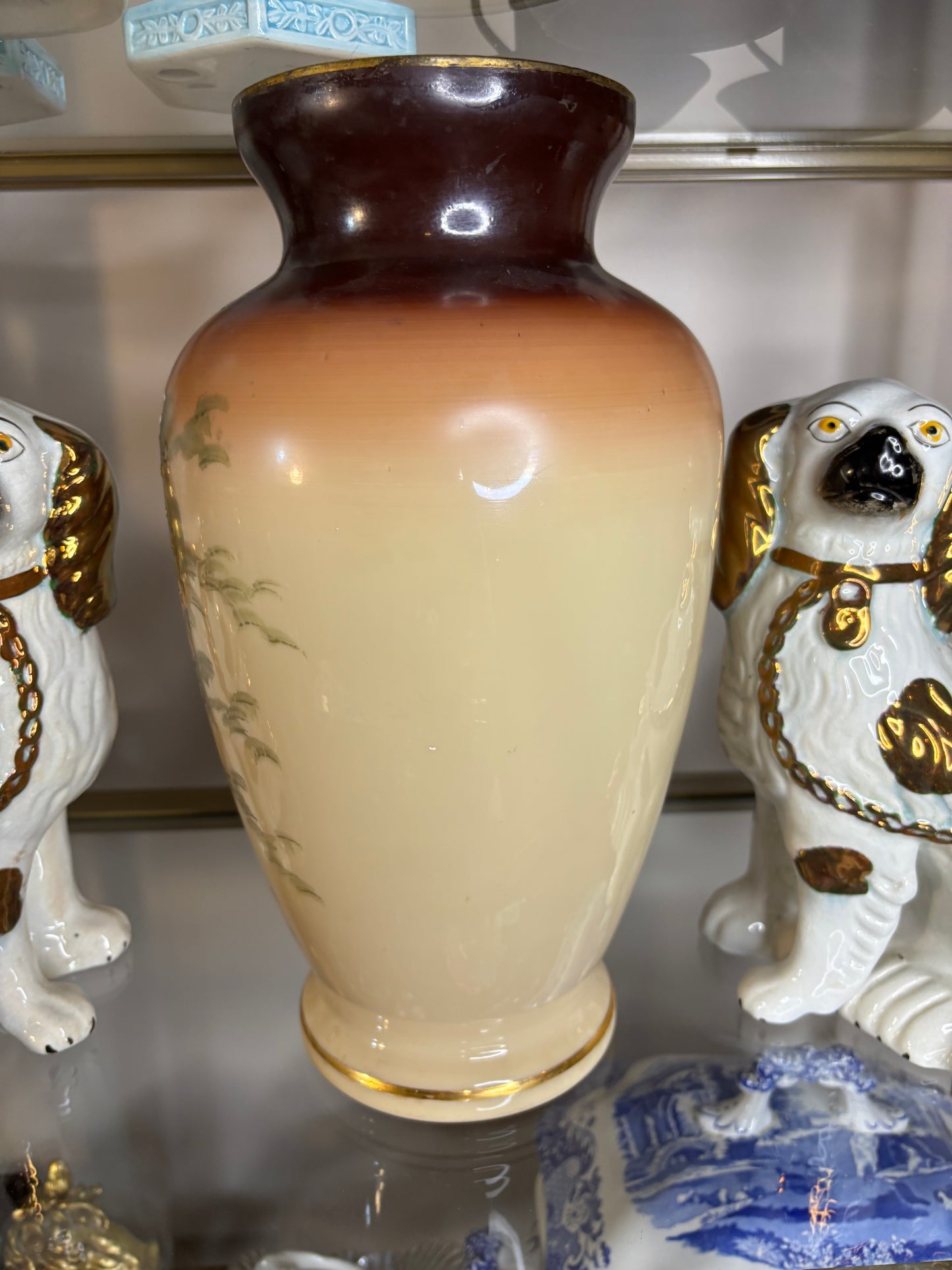 Stunning Bristol glass vase featuring handpainted florals!