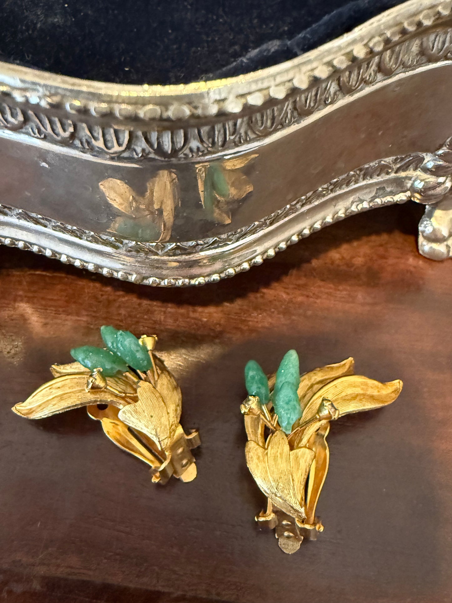 Vintage Clip Faux Jade Earrings