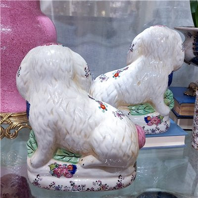 Danny's Fine Porcelain - Tobacco Leaf Ceramic Bunny/Rabbit Figure Pair, 8L X 4W X 8H