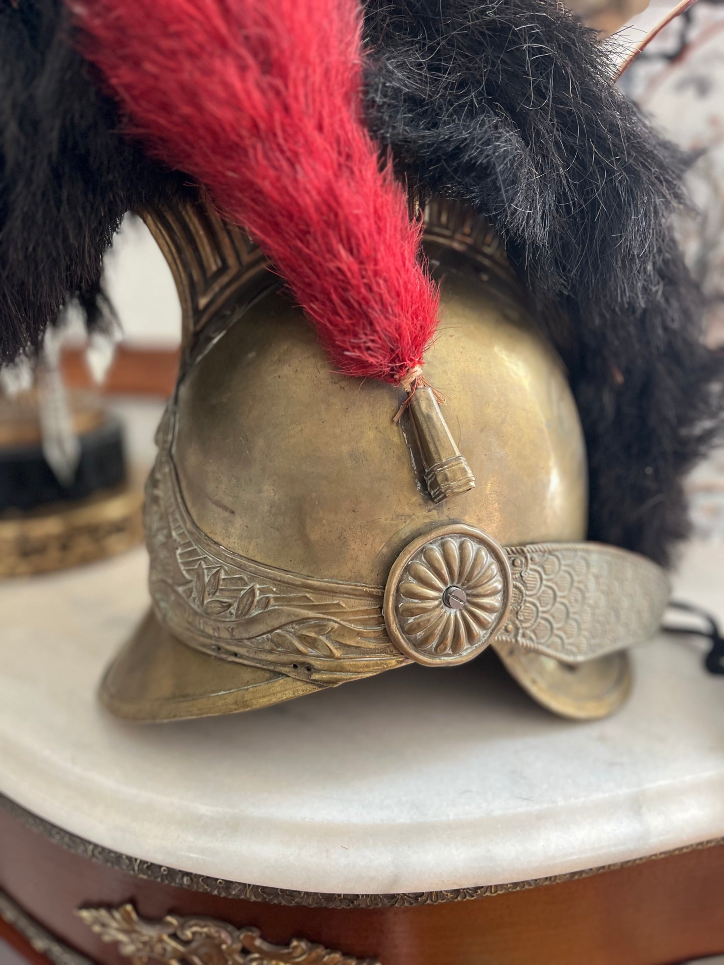Striking 19th-Century French Sapeurs-Pompiers Ceremonial Helmet — Digny Fire Brigade — Original Horsehair Plume