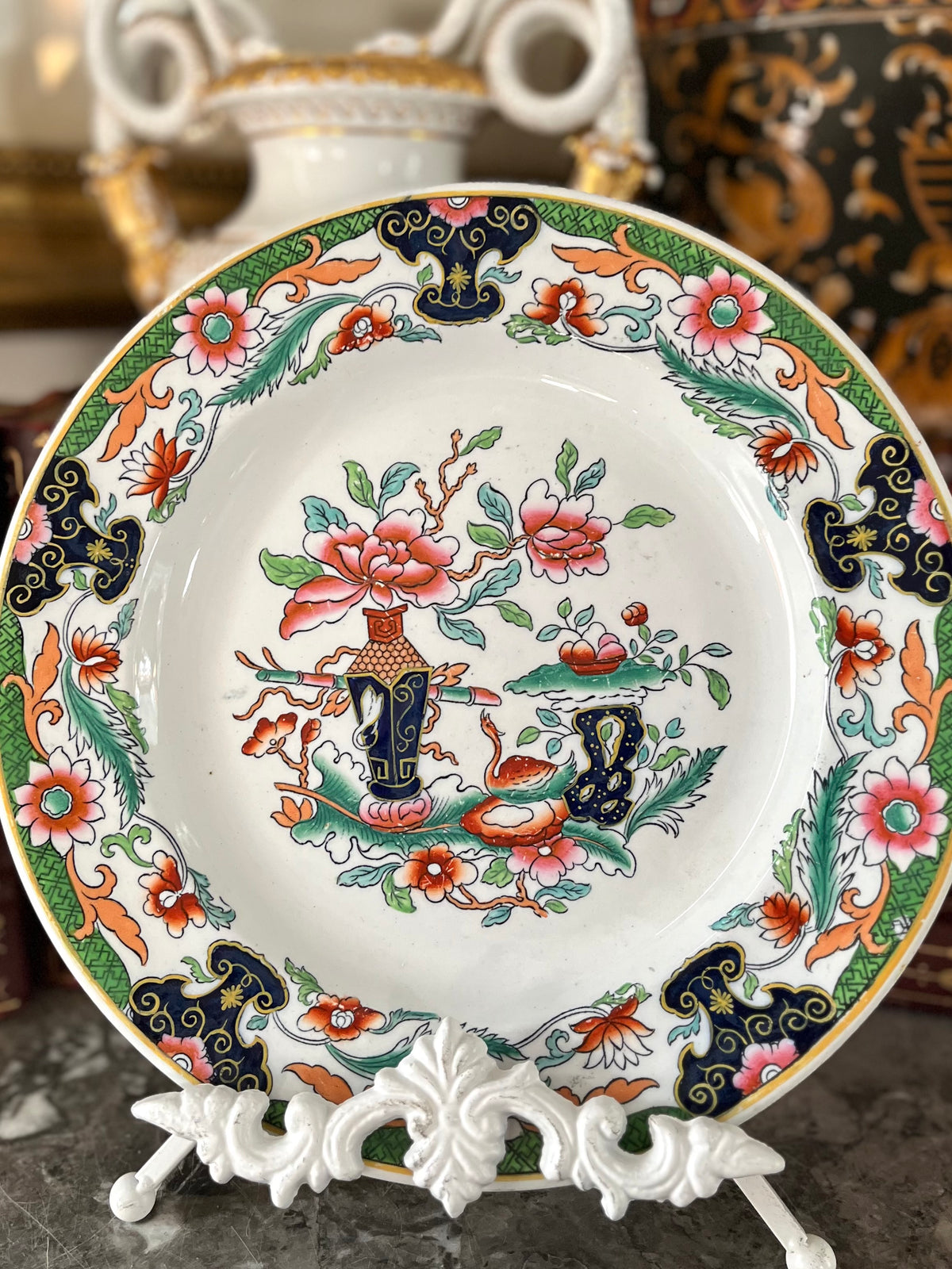 Live 09/15 Gorgeous Antique Ashworth / Vase And Table Pattern /Staffordshire Chinoiserie Plate With Swan