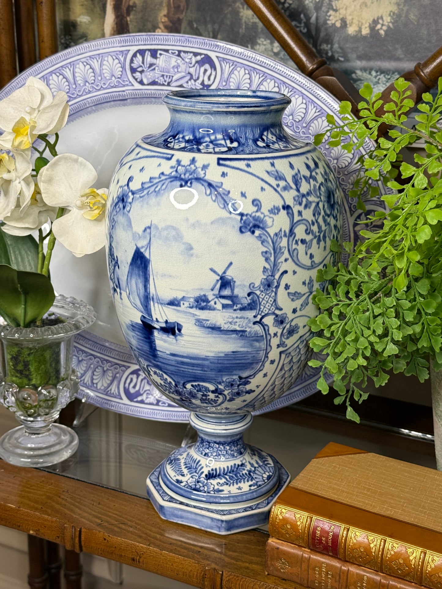 Antique Royal Bonn Tall Vase with Hand-Painted Ship Scene | c. 1910 | 14” | DA4418