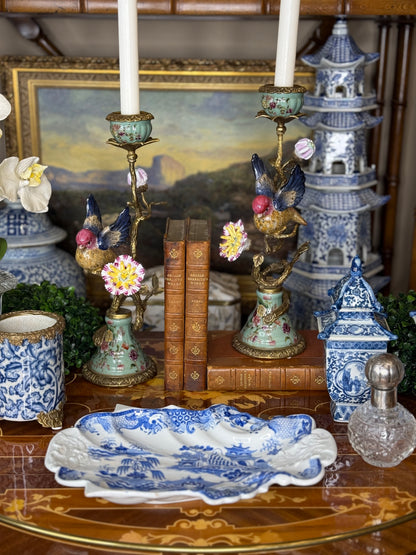 Danny’s Fine Porcelain: 13” Porcelain Bird Candelabra with Bronze Ormolu (Bird Figure Collection)