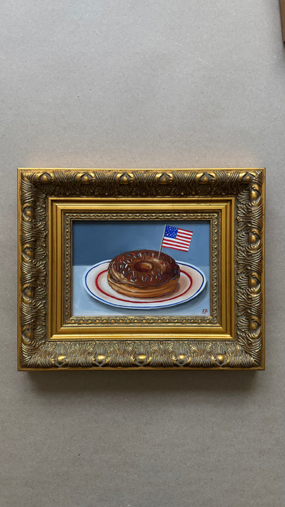 Reserved Live 09/15 American doughnut original oil painting 11x9” framed