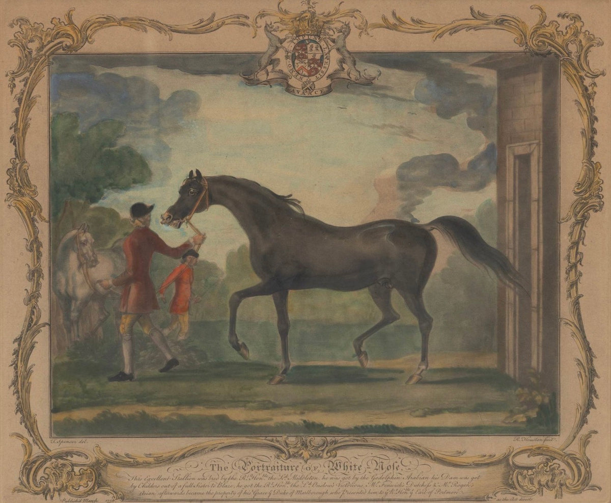 Thomas Spencer After | Richard Houston Engraved Hand-Colored Equestrian Portraits, Pair | c.1750s | Framed 19.5” H × 21.25” W