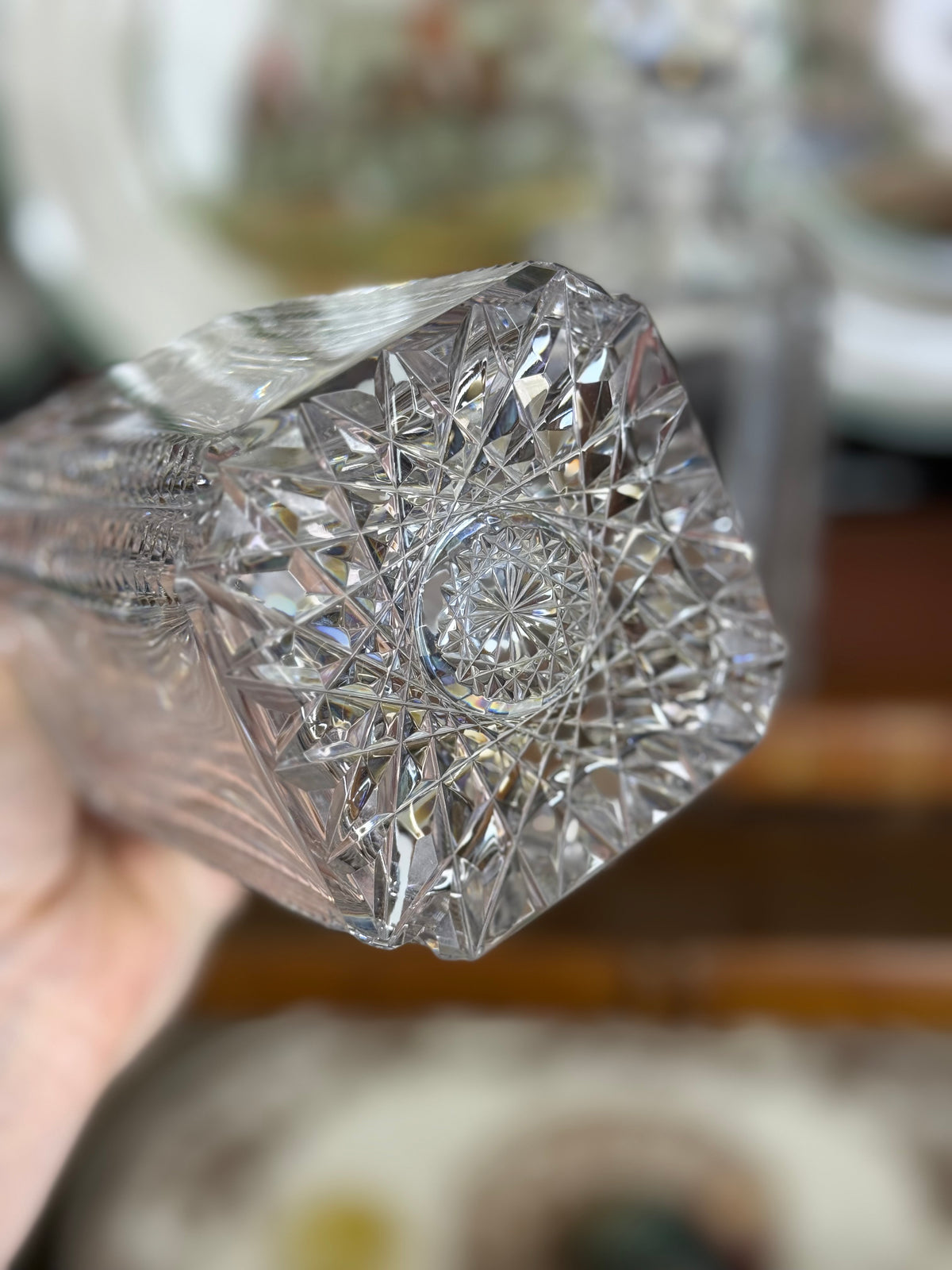 Antique T.G. Hawkes Cut Crystal Brandy & Whiskey Decanters, Pair with JBB Monogram & Faceted Stoppers, c.1900–1920, 8.5” H x 3” W | Pair