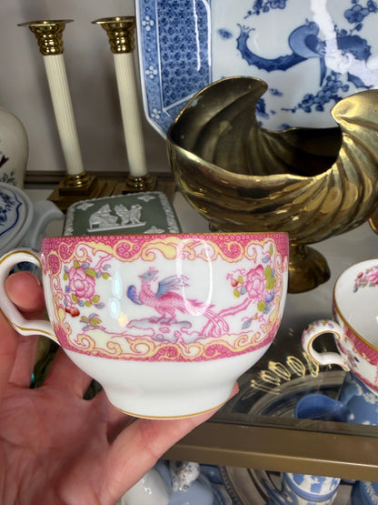 Minton Pink Cockatrice teacups pair!