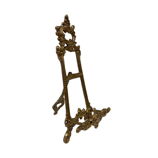 Vintage Inspired - Medium 9" H x 4" W x 5-1/2" D, Solid Brass Art/Photo/Plate Easel Stand | Antiqued Brass Display Stand |