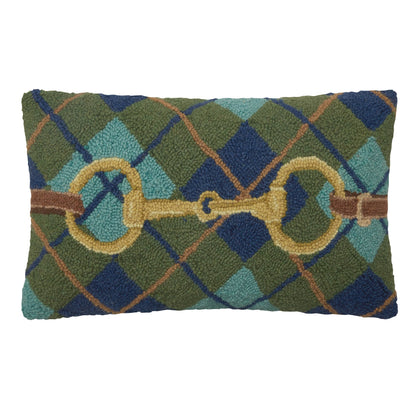 Gingham Buckle Hooked Wool Accent Pillow | 12" x 20"