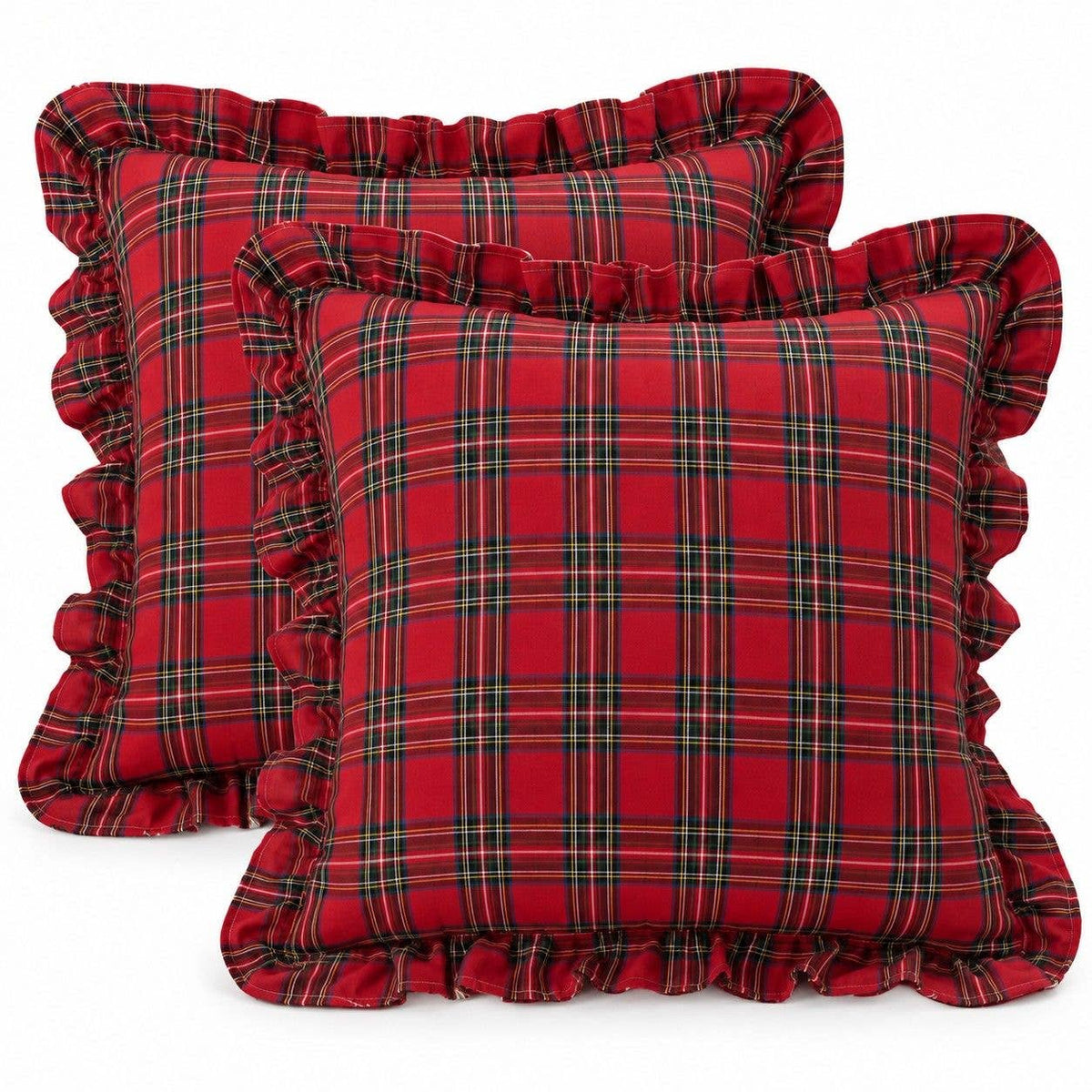 Red Plaid Christmas Plaid Ruffle Throw Pillow W/ Down Insert | 18 x 18"
