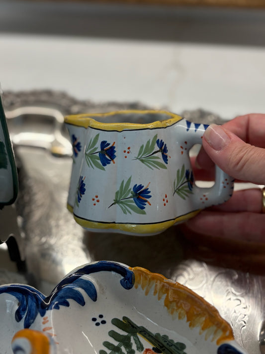 WCCR Charitable Item #111 | HB Quimper France Creamer with Yellow Lip | Hand-Painted French Faience