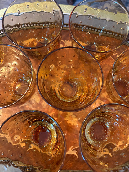 Set (12) Amber Bubble Glasses