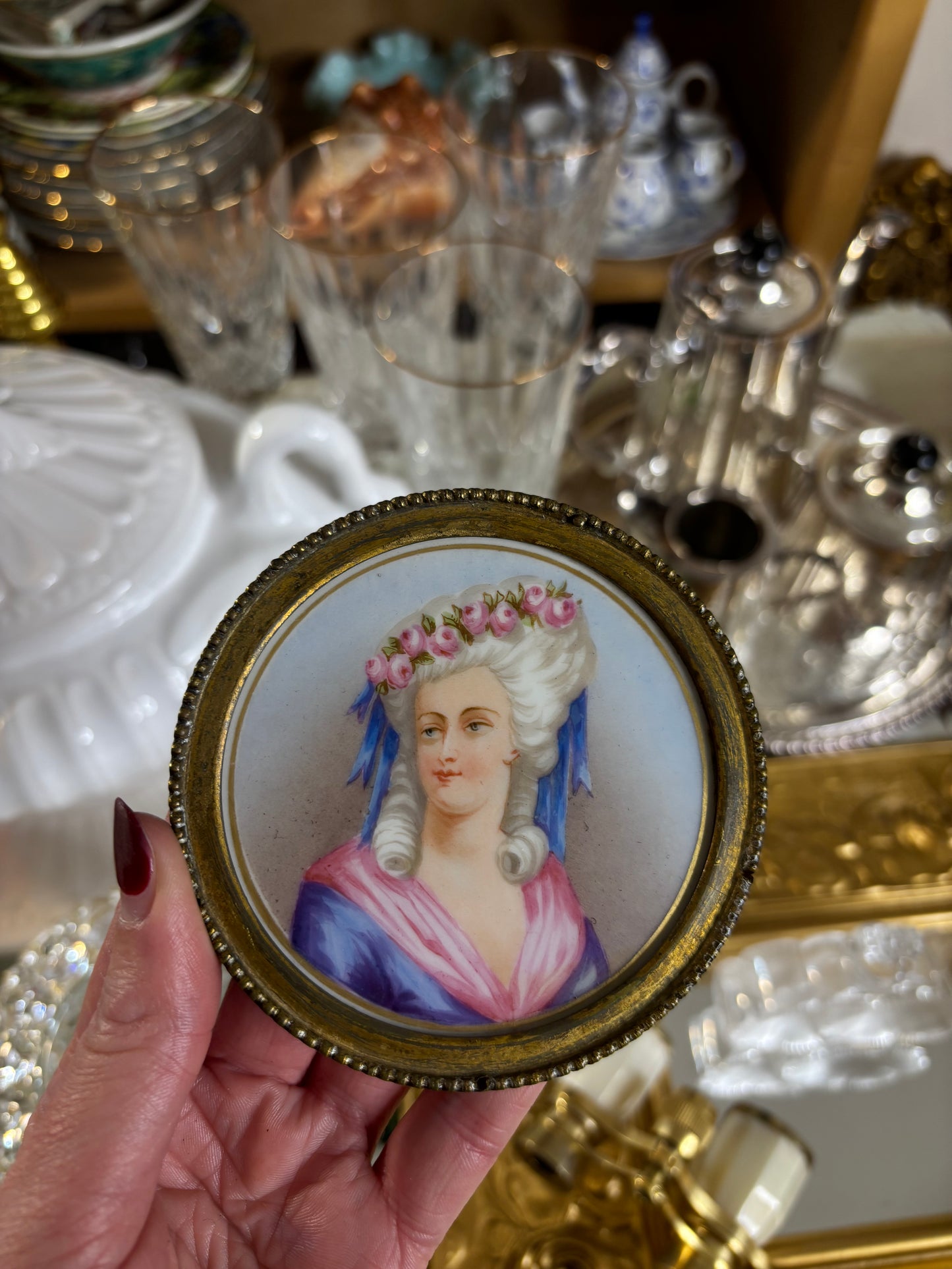 Gorgeous antique French porcelain portrait painting!