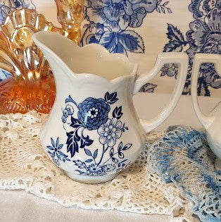 Blue and White Royal Staffordshire Floral Cream and Sugar Set