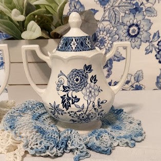 Blue and White Royal Staffordshire Floral Cream and Sugar Set