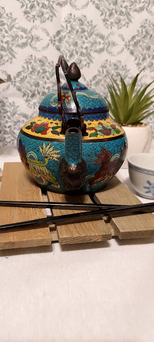Rare Old Chinese Cloisonne Enamel Teapot