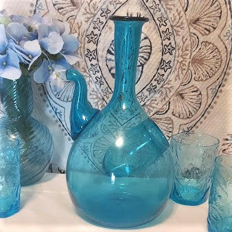 Vintage Italian Style Blue Glass Wine Decanter with Ice Chamber